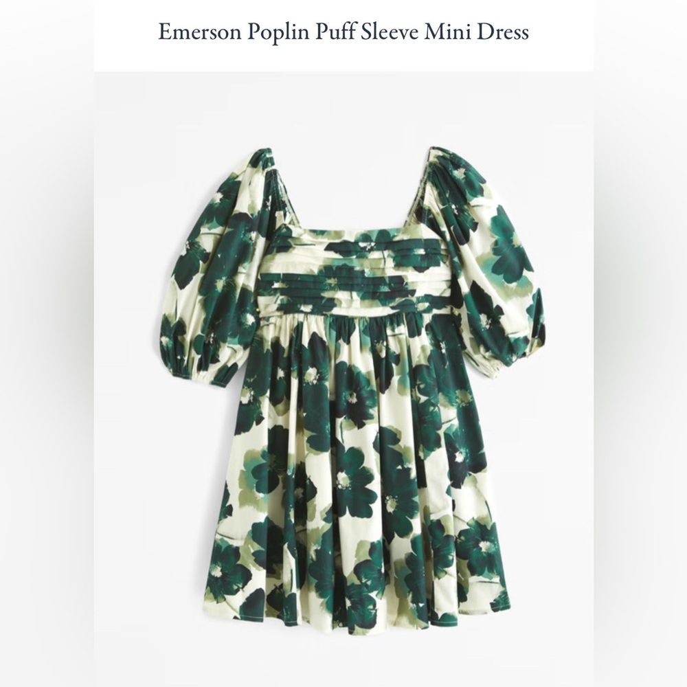 Abercrombie Emerson Poplin Puff Sleeve Mini Dress XS PETITE, GREEN FLORAL